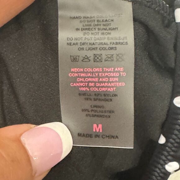 Polka Dot Bikini Set‎ Womens Size Medium Black V Neck Spaghetti Strap High Waist - Picture 6 of 8